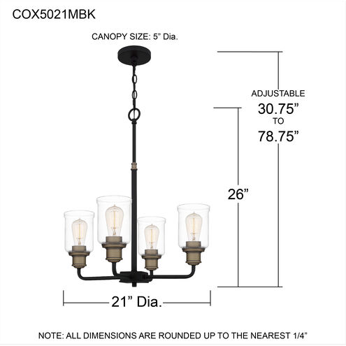 Cox 4 Light 21 inch Matte Black Chandelier Ceiling Light