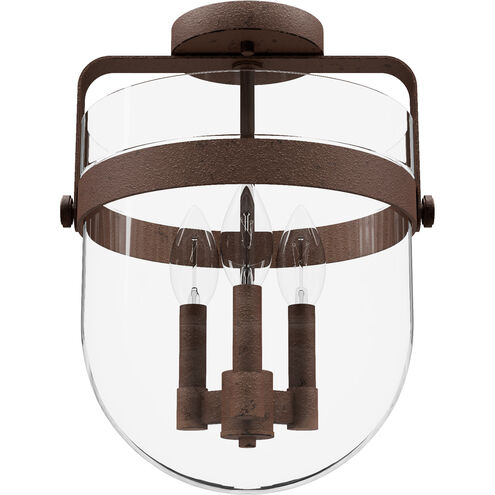 Karloff 3 Light 11.75 inch Textured Rust Semi-Flush Mount Ceiling Light