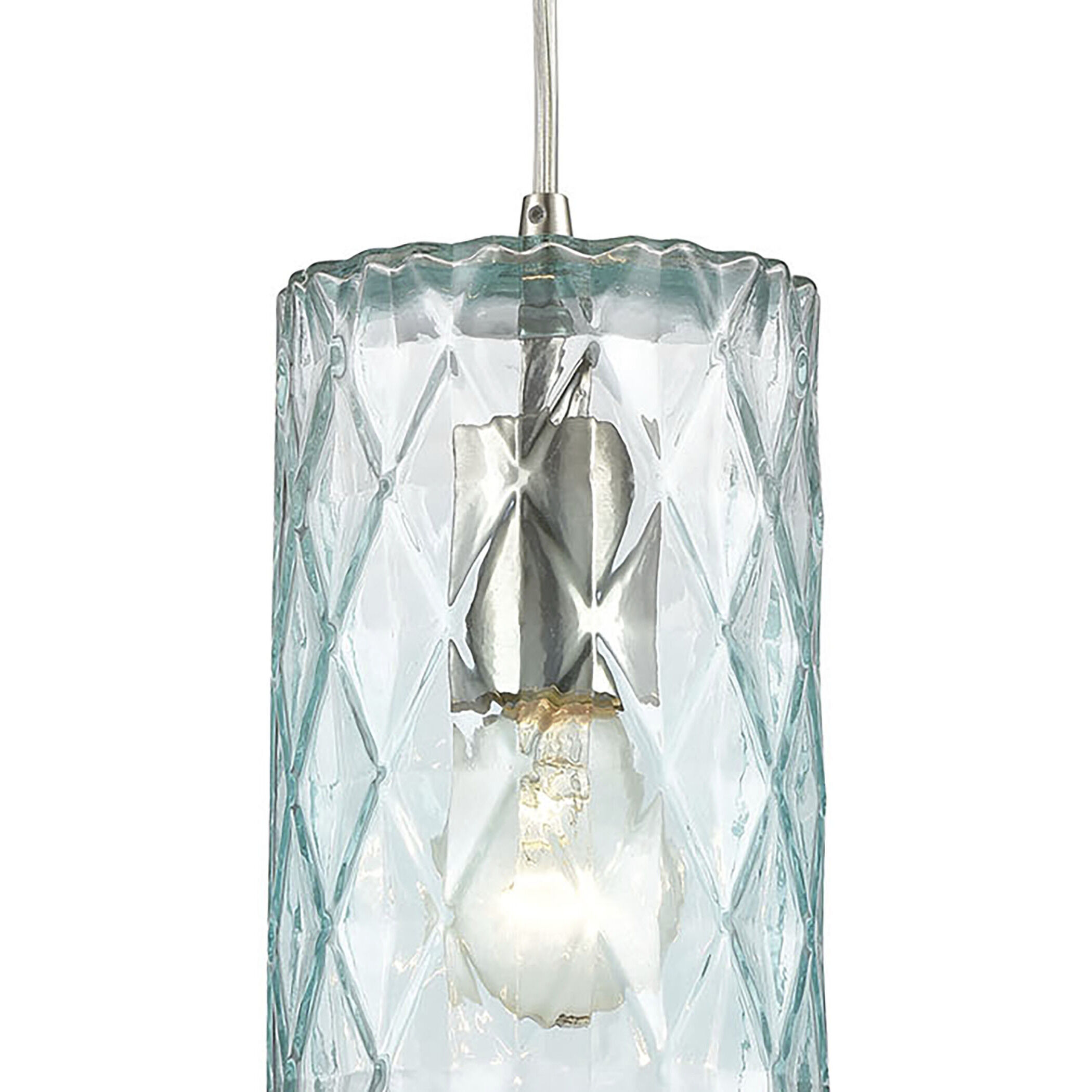 Diamond Pleat 1 Light 5 inch Light Blue with Satin Nickel Mini Pendant Ceiling Light
