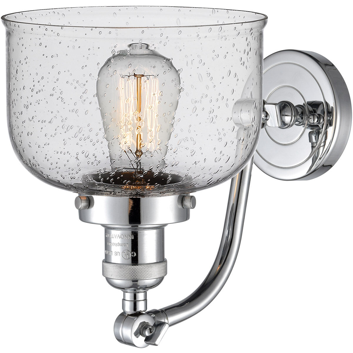 Franklin Restoration Large Bell 1 Light 8 inch Polished Chrome Sconce Wall Light in Seedy Glass, Franklin Restoration
