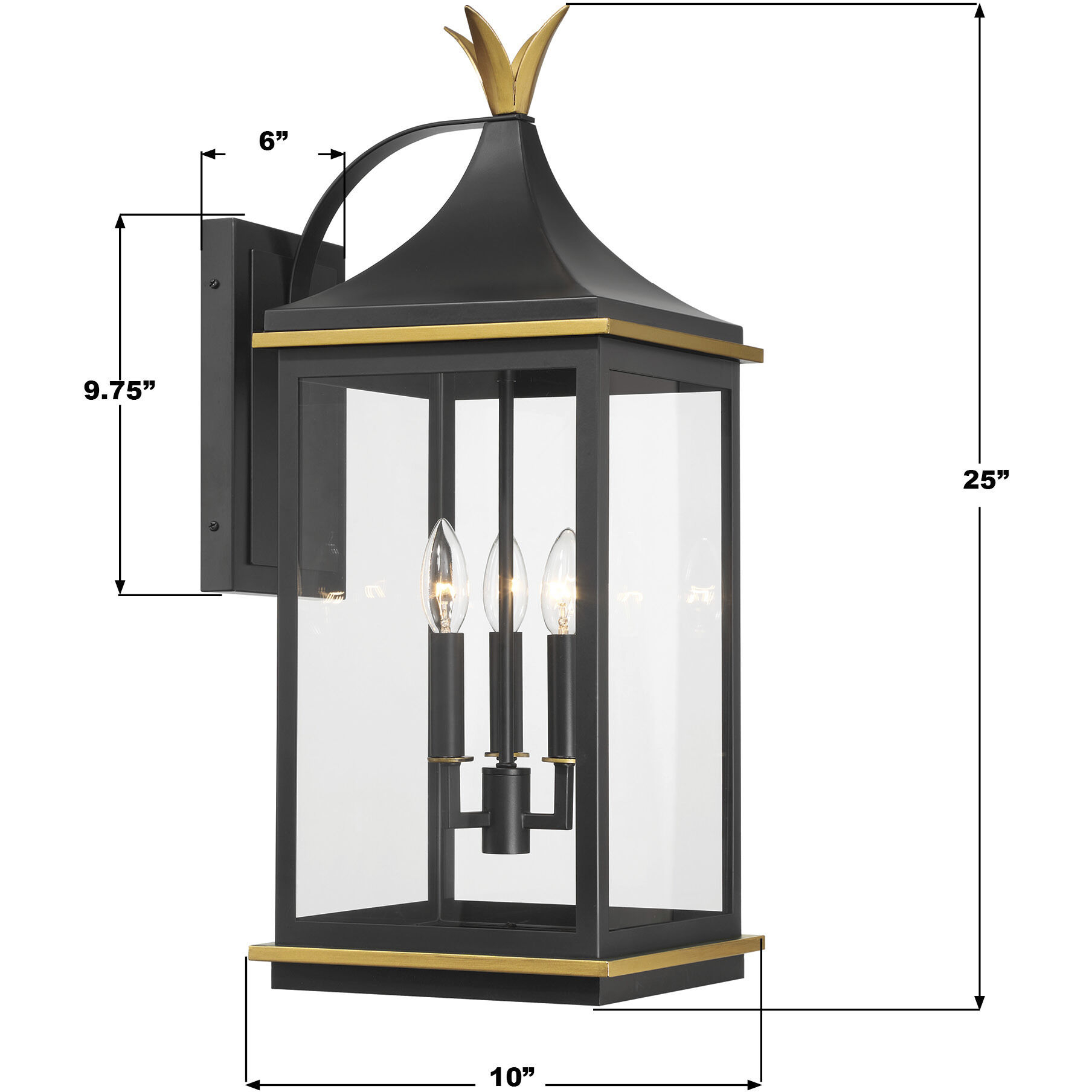 Simpson 3 Light 25 inch Matte Black and Textured Gold Outdoor Sconce