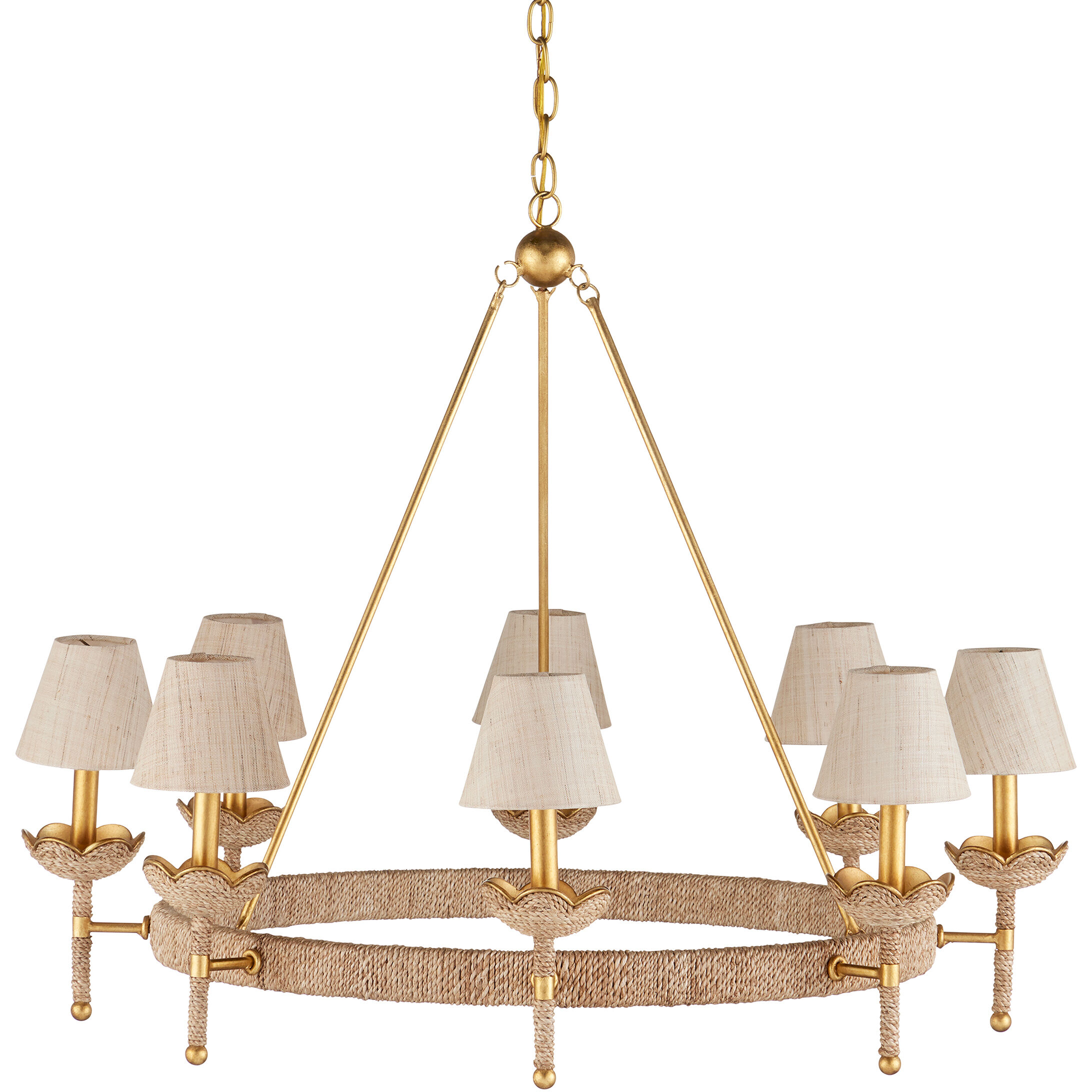 Vichy 8 Light 35.5 inch Natural/Contemporary Gold Leaf/Contemporary Gold Chandelier Ceiling Light, Suzanne Duin Collection