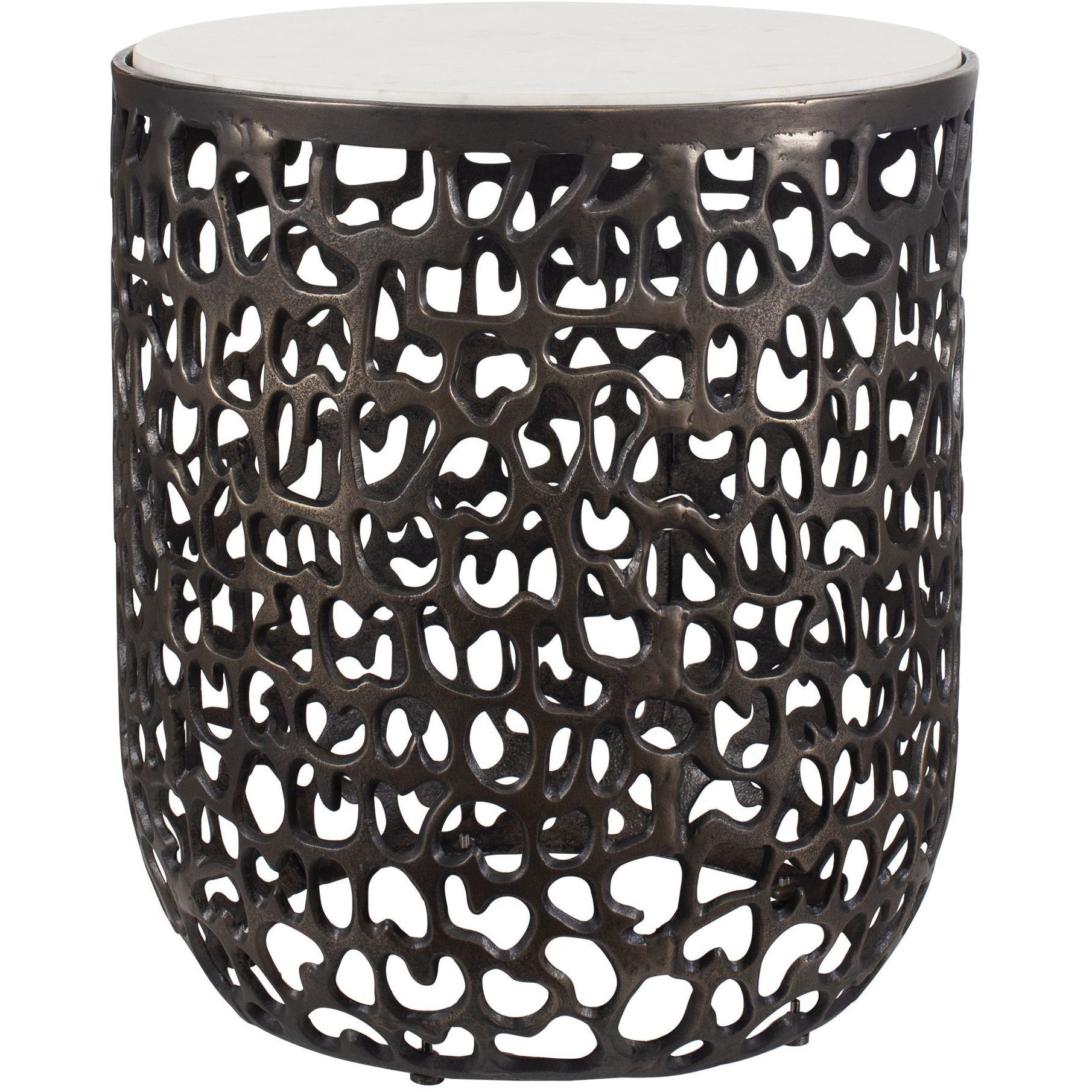 Sabena 20 X 18 inch Dark Bronze and White Marble Outdoor Side Table