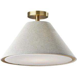 Hadley 18 inch Light Grey Fabric and Antique Brass Flush Mount Ceiling Light in Light Grey Textured Fabric and Antique Brass