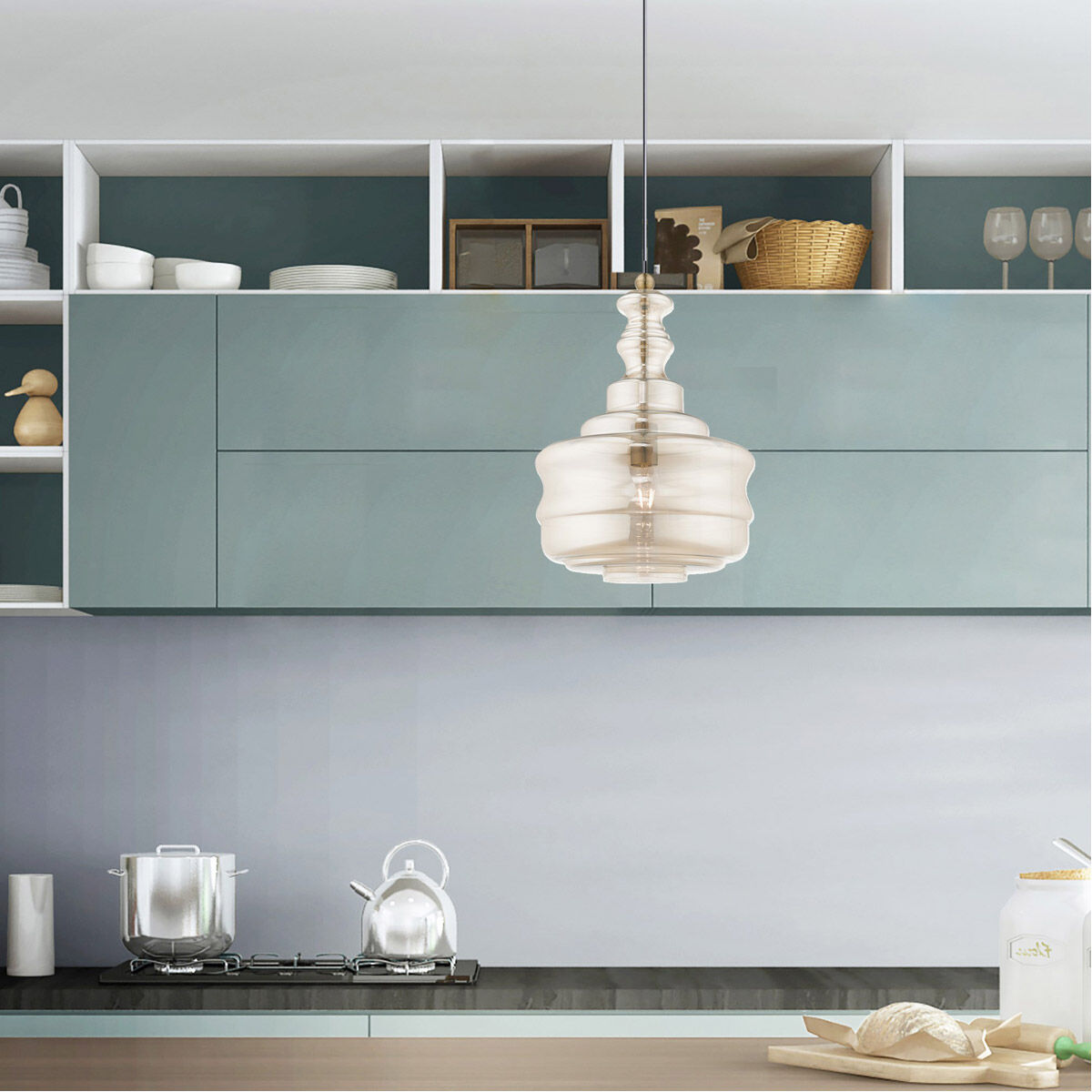 Art Glass 1 Light 13 inch Antique Brass Mini Pendant Ceiling Light