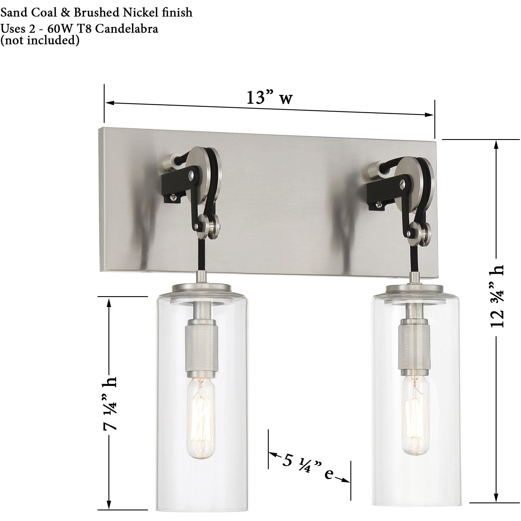Pullman Junction 2 Light 13 inch Coal / Brushed Nickel Bath Light Wall Light