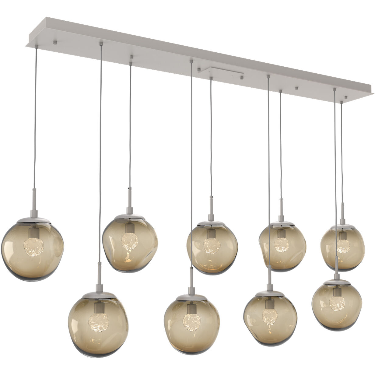 Aster LED LED Beige Silver Linear Pendant Ceiling Light in Metallic Beige Silver, 2700K LED, Floret Inner - Bronze Outer, Multi-Port