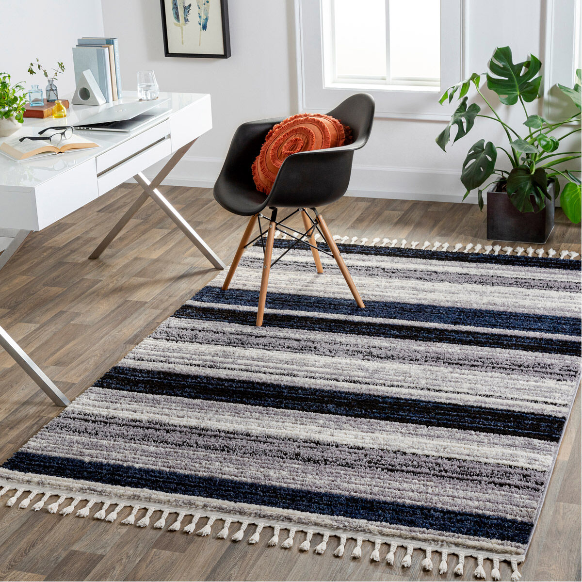 Casablanca Shag 108 X 79 inch Black Rug, Rectangle