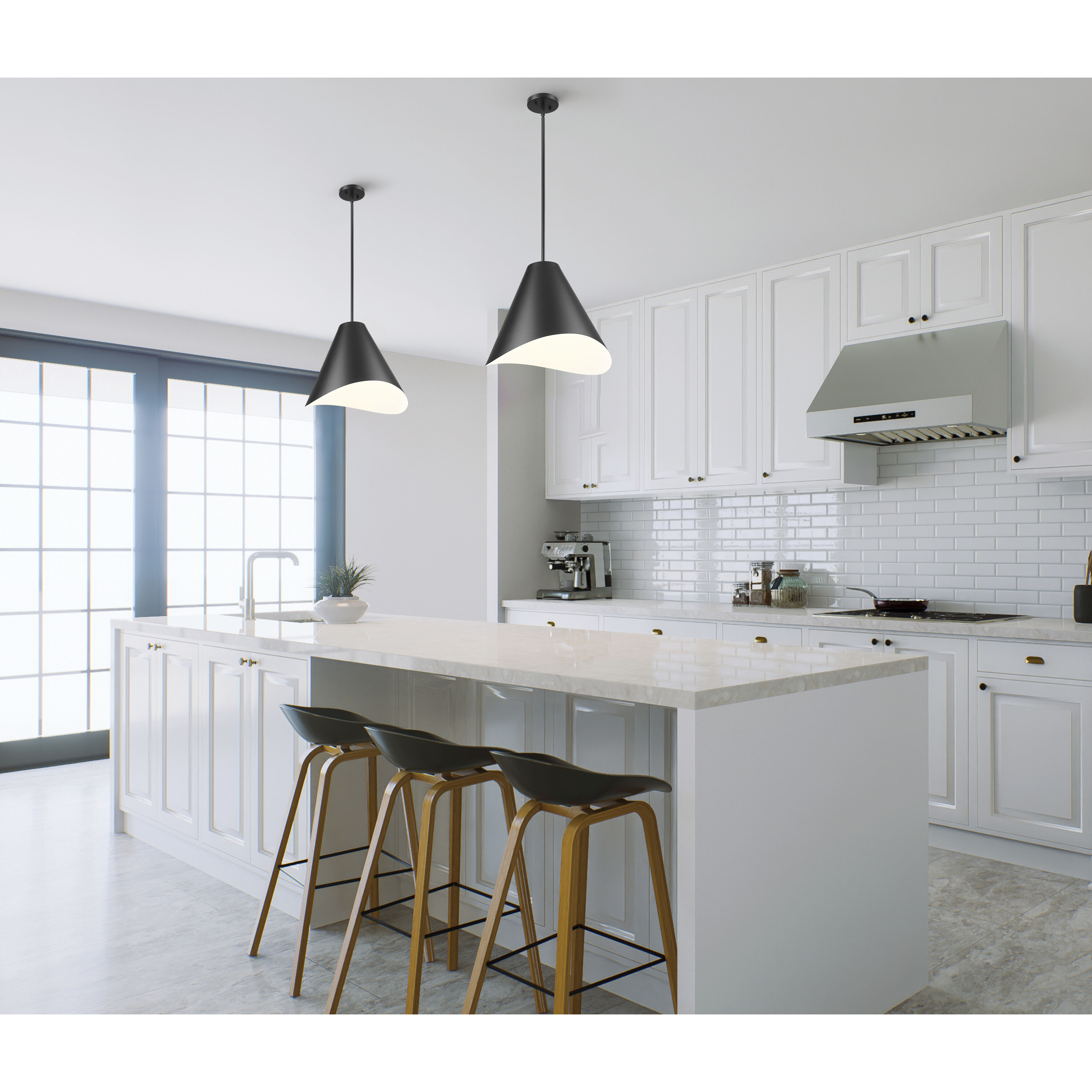 Aria 1 Light 18 inch Matte Black Pendant Ceiling Light in Matte Black & Inner White