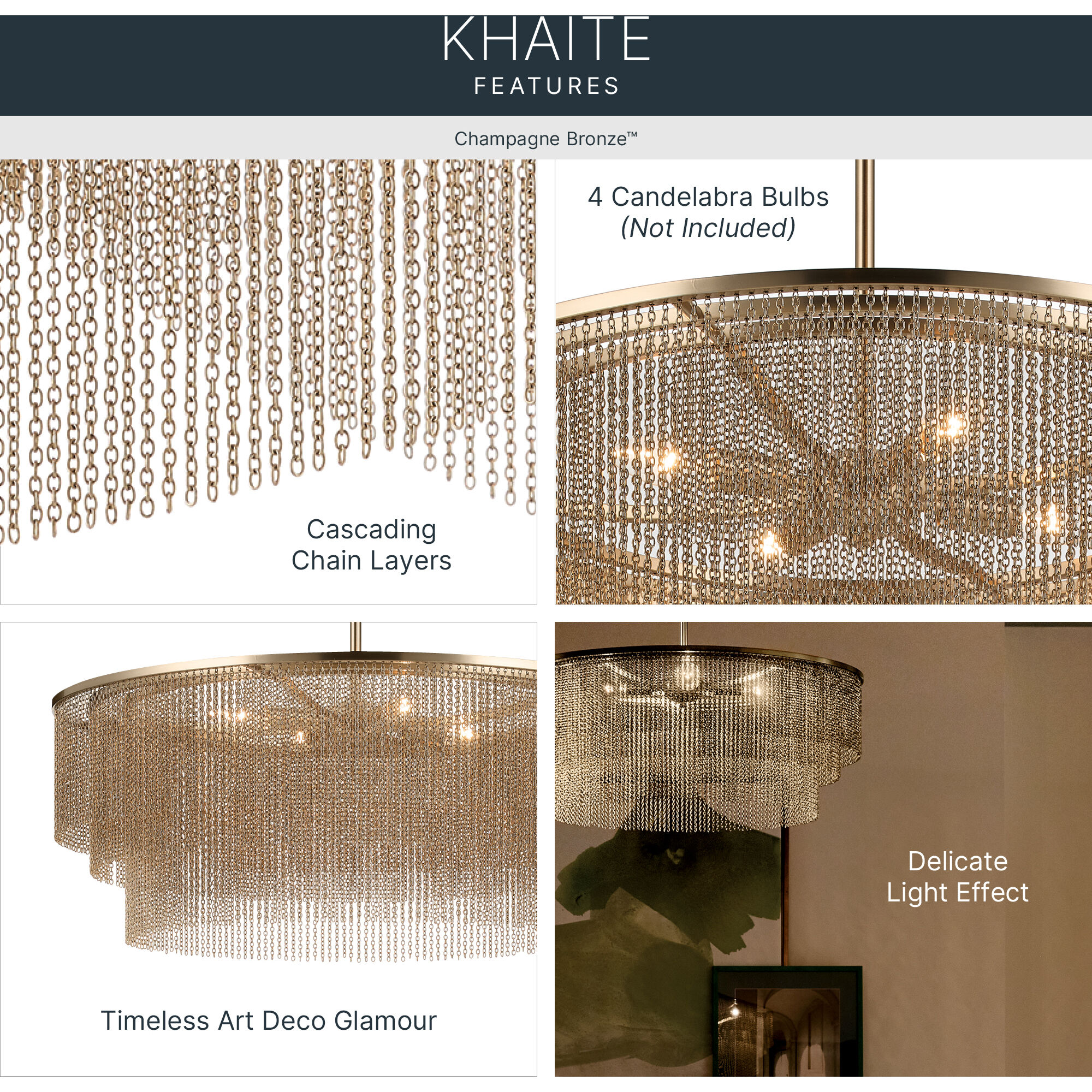 Khaite 4 Light Champagne Bronze Chandelier Ceiling Light