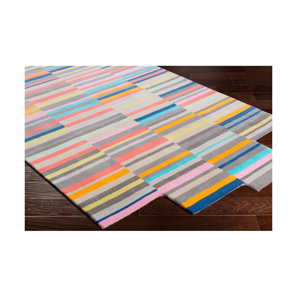 Beck 36 X 24 inch Coral/Bright Orange/Khaki/Medium Gray/Light Gray Rugs