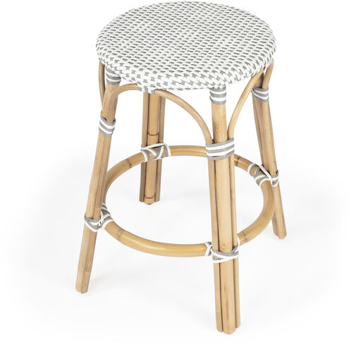 Tobias Rattan Round 24" Counter Stool in White and Gray Dot