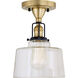 Nob Hill 1 Light 7 inch Satin Brass and Black Flush Ceiling Mount Ceiling Light