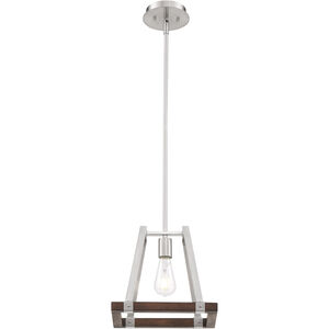 Outrigger 1 Light 9 inch Brushed Nickel and Nutmeg Wood Mini Pendant Ceiling Light