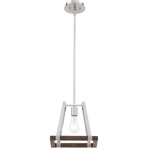 Outrigger 1 Light 9 inch Brushed Nickel and Nutmeg Wood Mini Pendant Ceiling Light