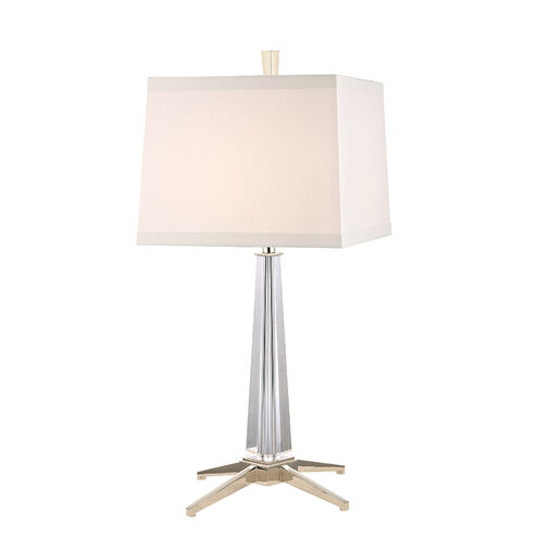 Hindeman 26 inch 100 watt Polished Nickel Table Lamp Portable Light in White Faux Silk
