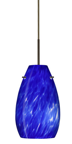 Pera LED Bronze Pendant Ceiling Light in Blue Cloud Glass