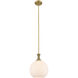 Astor 1 Light 10 inch Brushed Brass Mini Pendant Ceiling Light in Matte White Glass