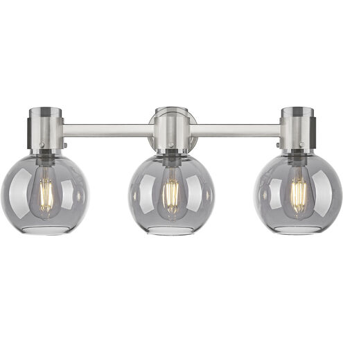 Downtown Urban Lawton Sphere 3 Light 24 inch Brushed Satin Nickel Bath Vanity Light Wall Light in Light Smoke Glass