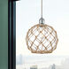 Ballston Farmhouse Rope 1 Light 10 inch Polished Chrome Mini Pendant Ceiling Light in Bulb Not Included, Clear Glass with Brown Rope, Ballston