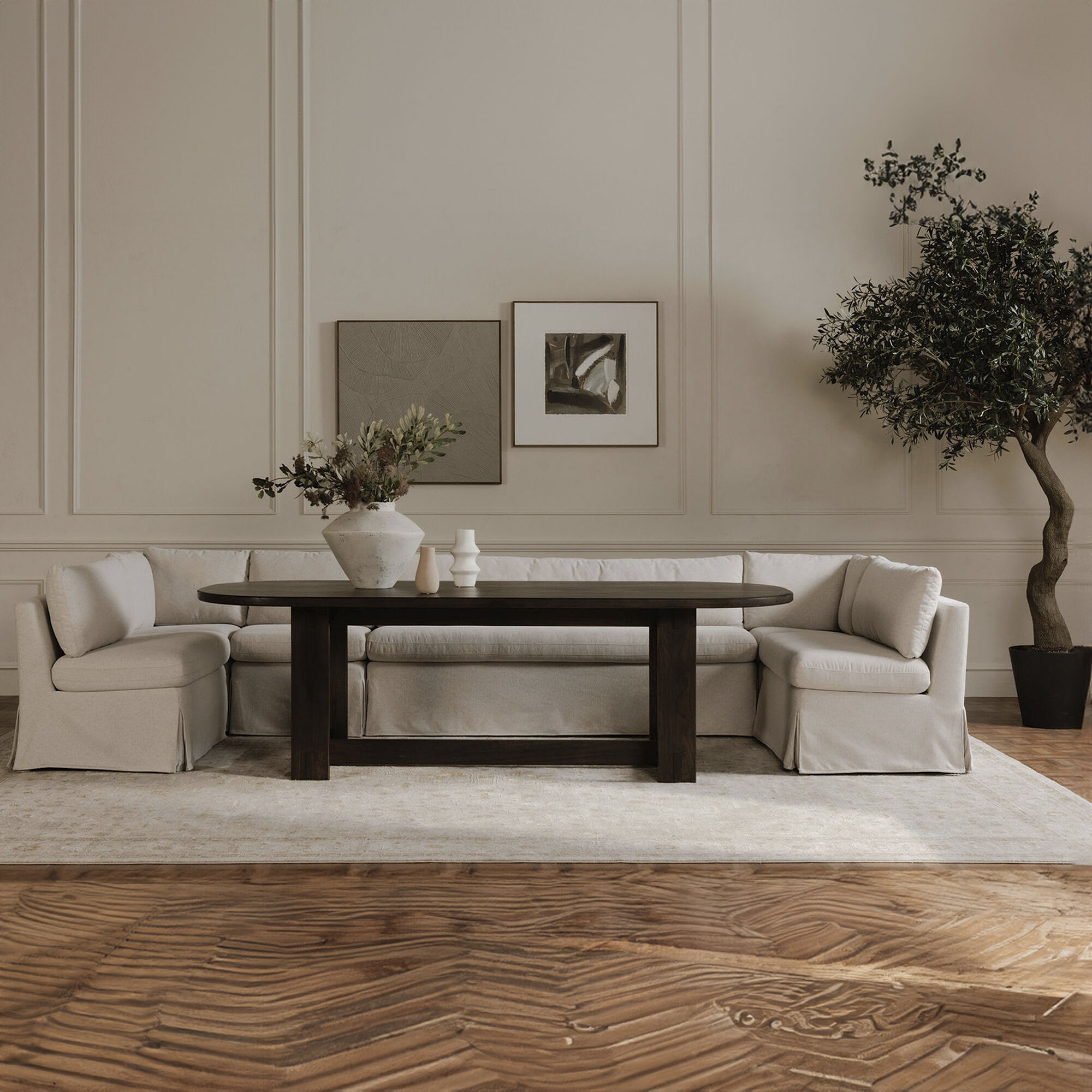 Fable Beige Slipcover Dining Slipper Chair