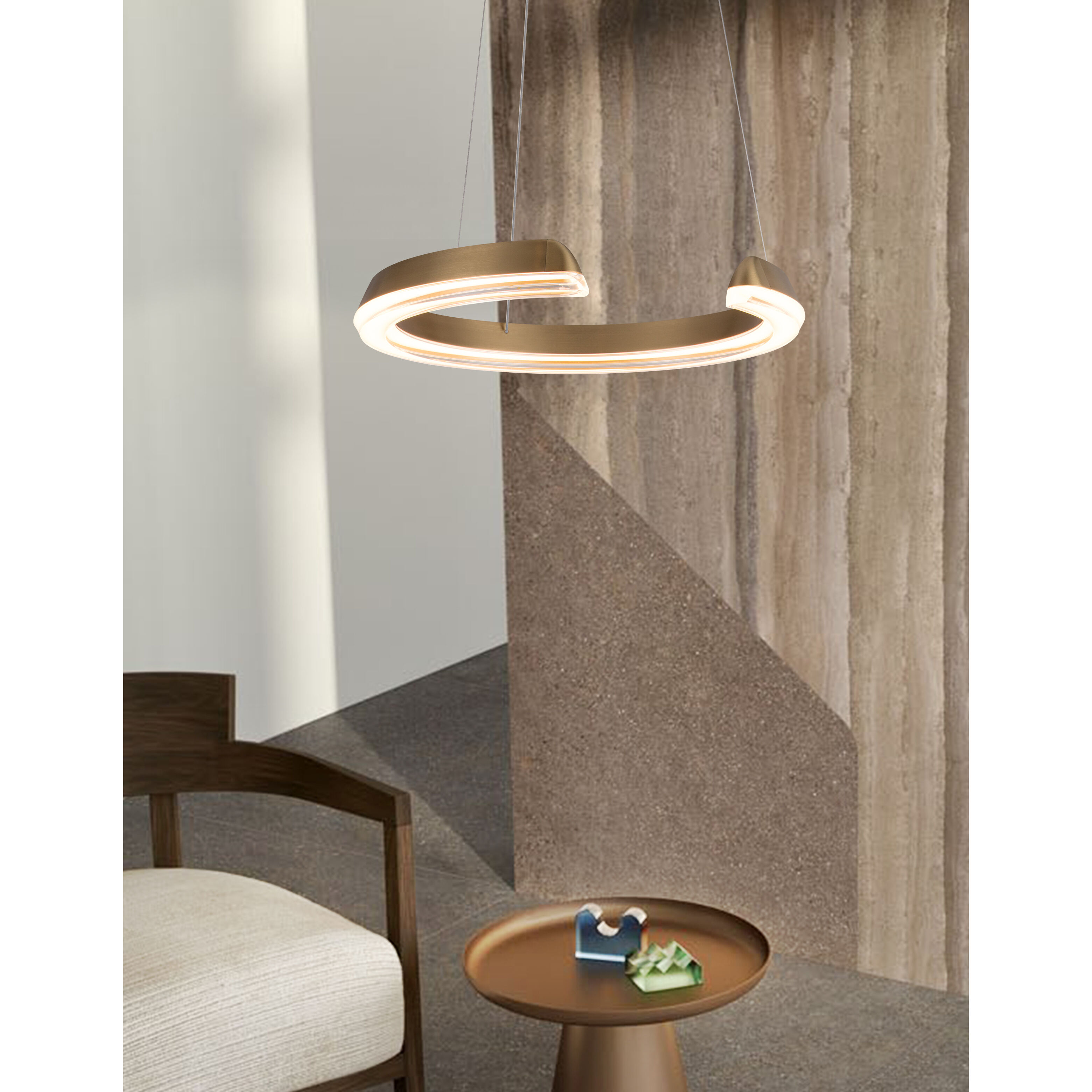 Solaire LED 15.7 inch Satin Antique Brass Pendant Ceiling Light