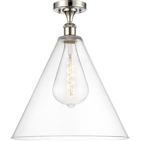 Ballston Cone LED 16 inch Polished Nickel Semi-Flush Mount Ceiling Light in Clear Glass