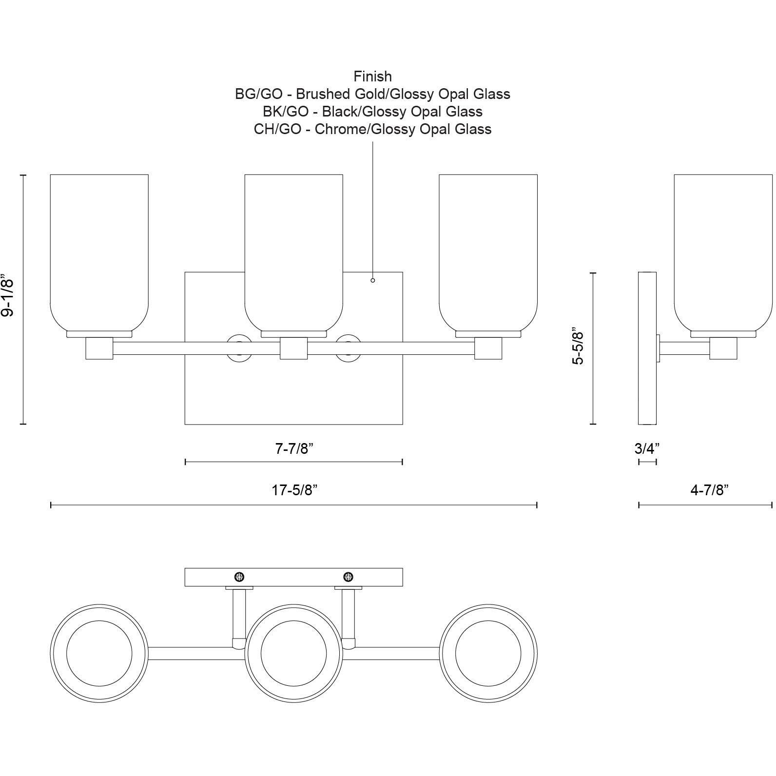 Nola Bath Vanity Light Wall Light in Chrome, Opal Glass