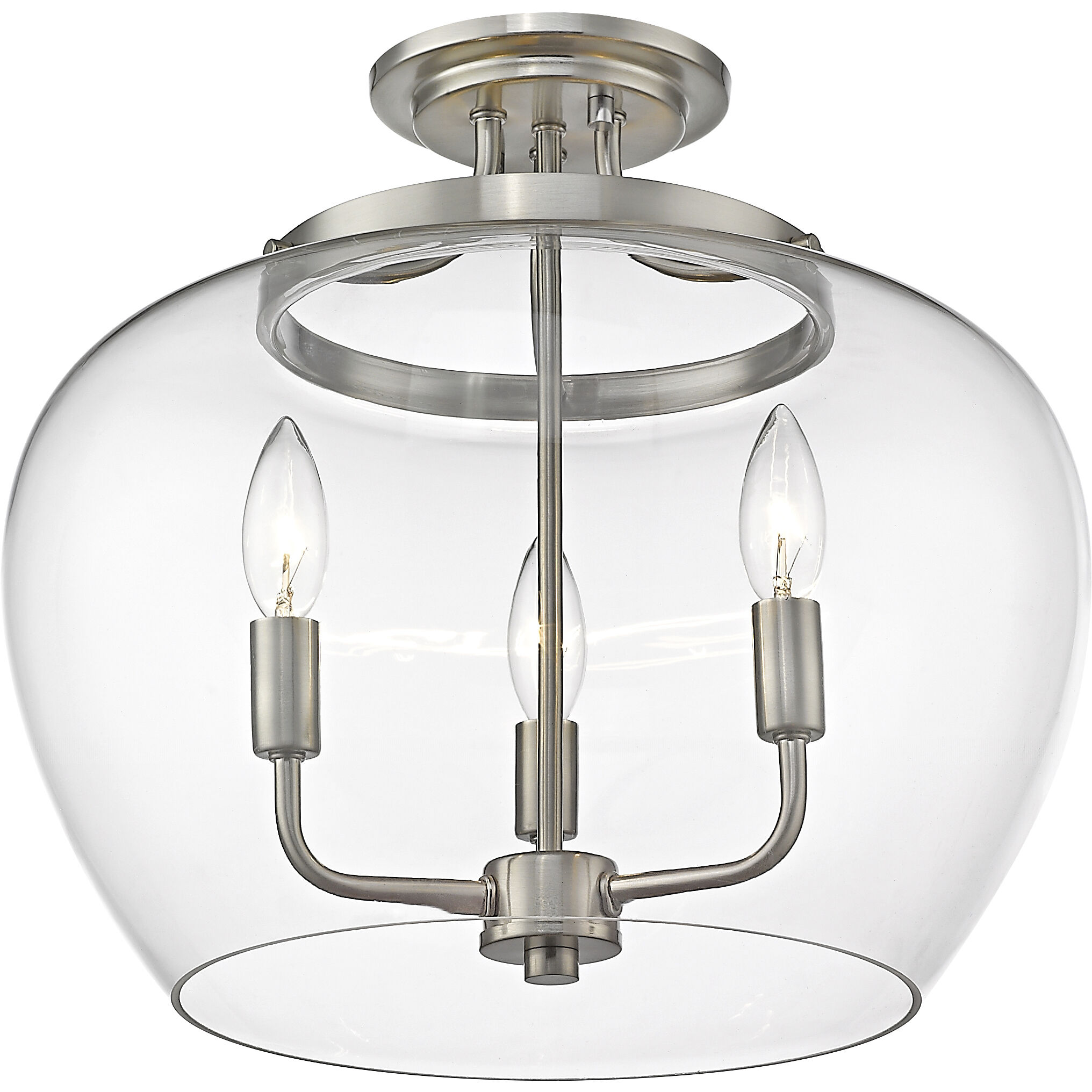 Joliet 3 Light 15.75 inch Brushed Nickel Semi Flush Mount Ceiling Light