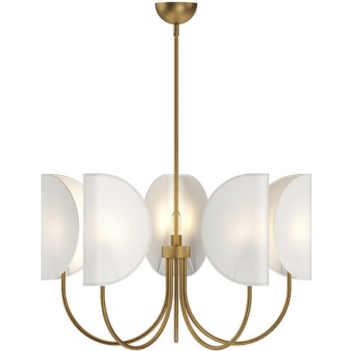 Alora Mood Seno 5 Light 32 inch Aged Gold and White Cotton Fabric Chandelier Ceiling Light