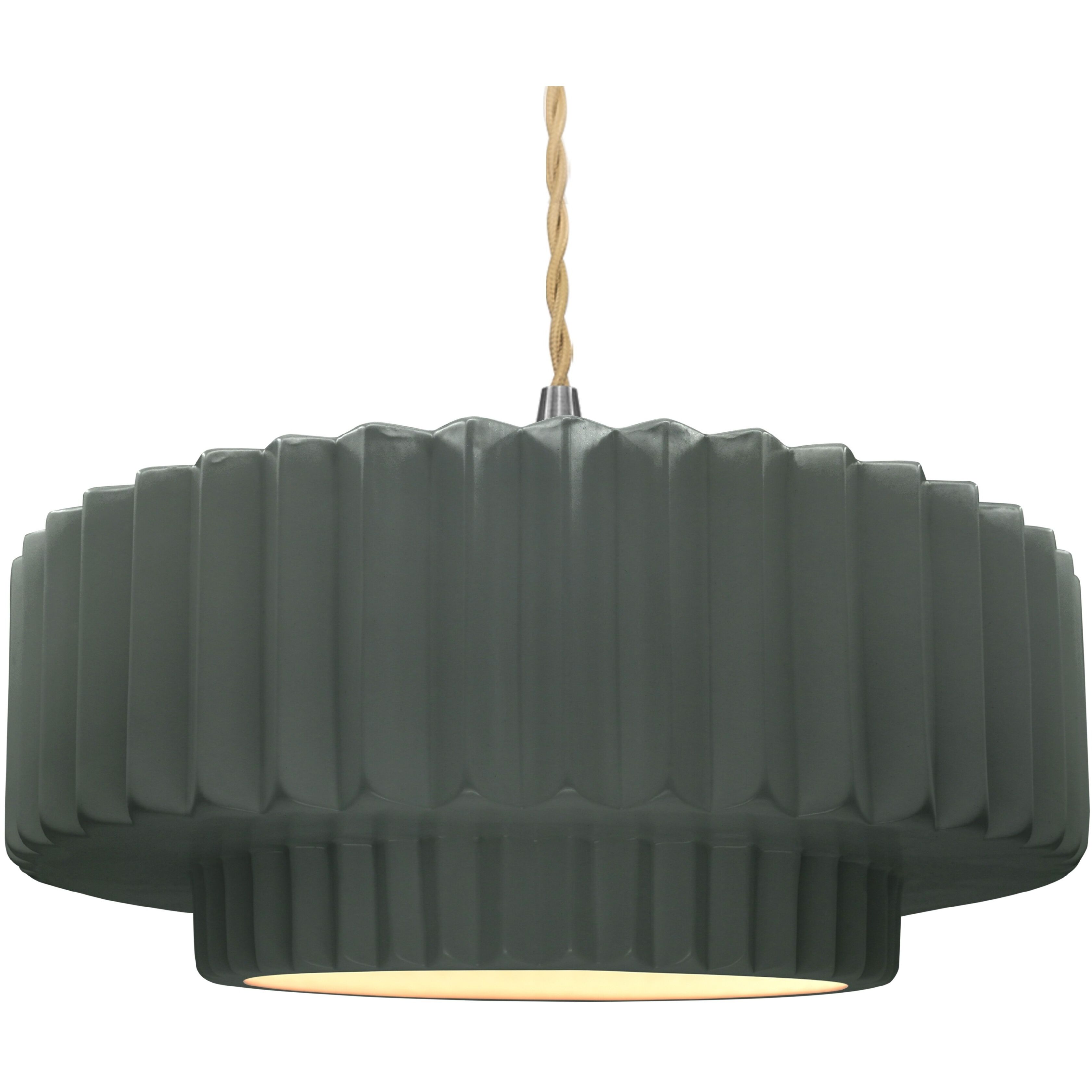 Radiance Collection - Pleated Tier Pendant Ceiling Light in Brushed Nickel, Dedicated LED, Beige Twist Cord, Pewter Green, 16.25W x 6H, Form+Finish+Function