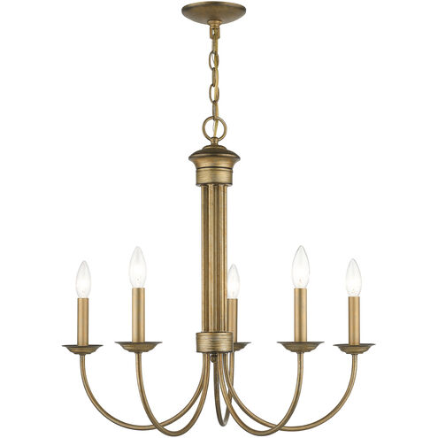Estate 5 Light 25 inch Antique Gold Leaf Chandelier Ceiling Light