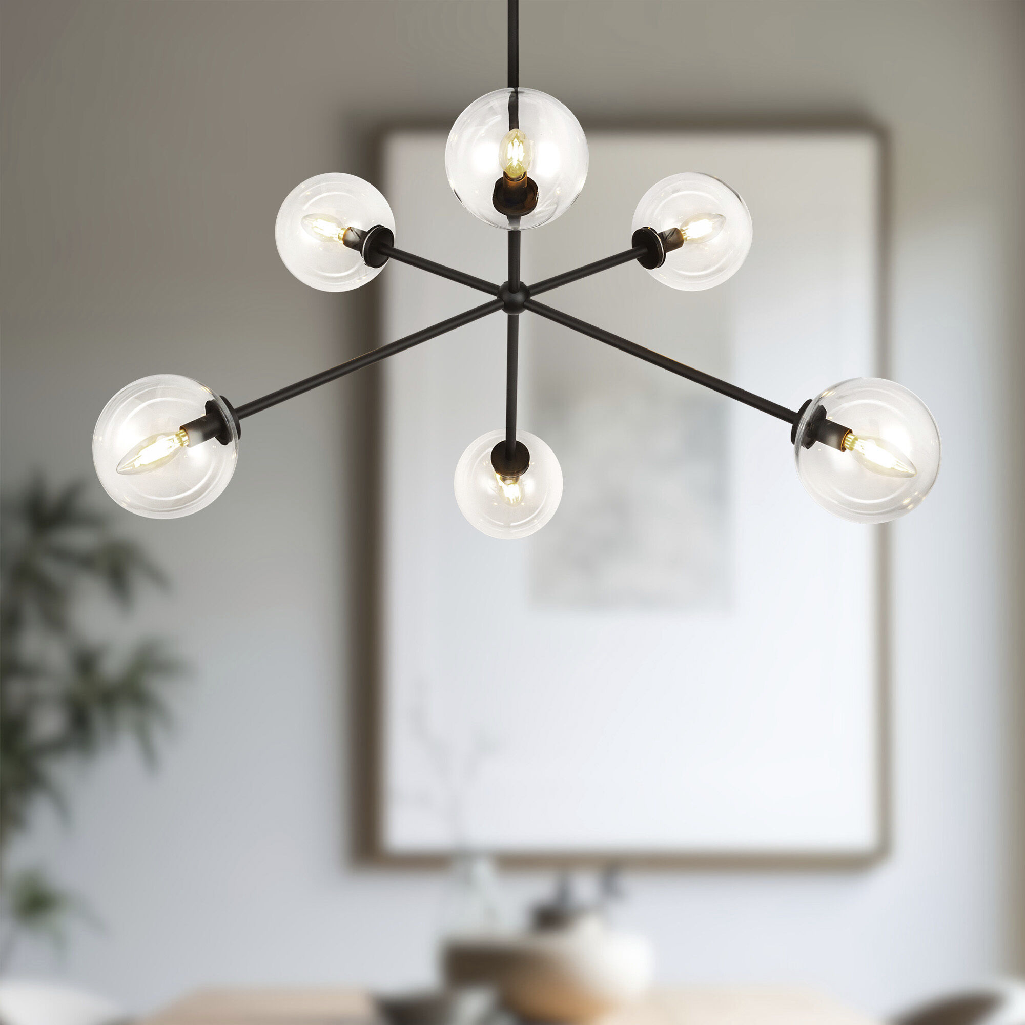 Alora Mood Cassia 6 Light 39.5 inch Matte Black/Clear Glass Chandelier Ceiling Light