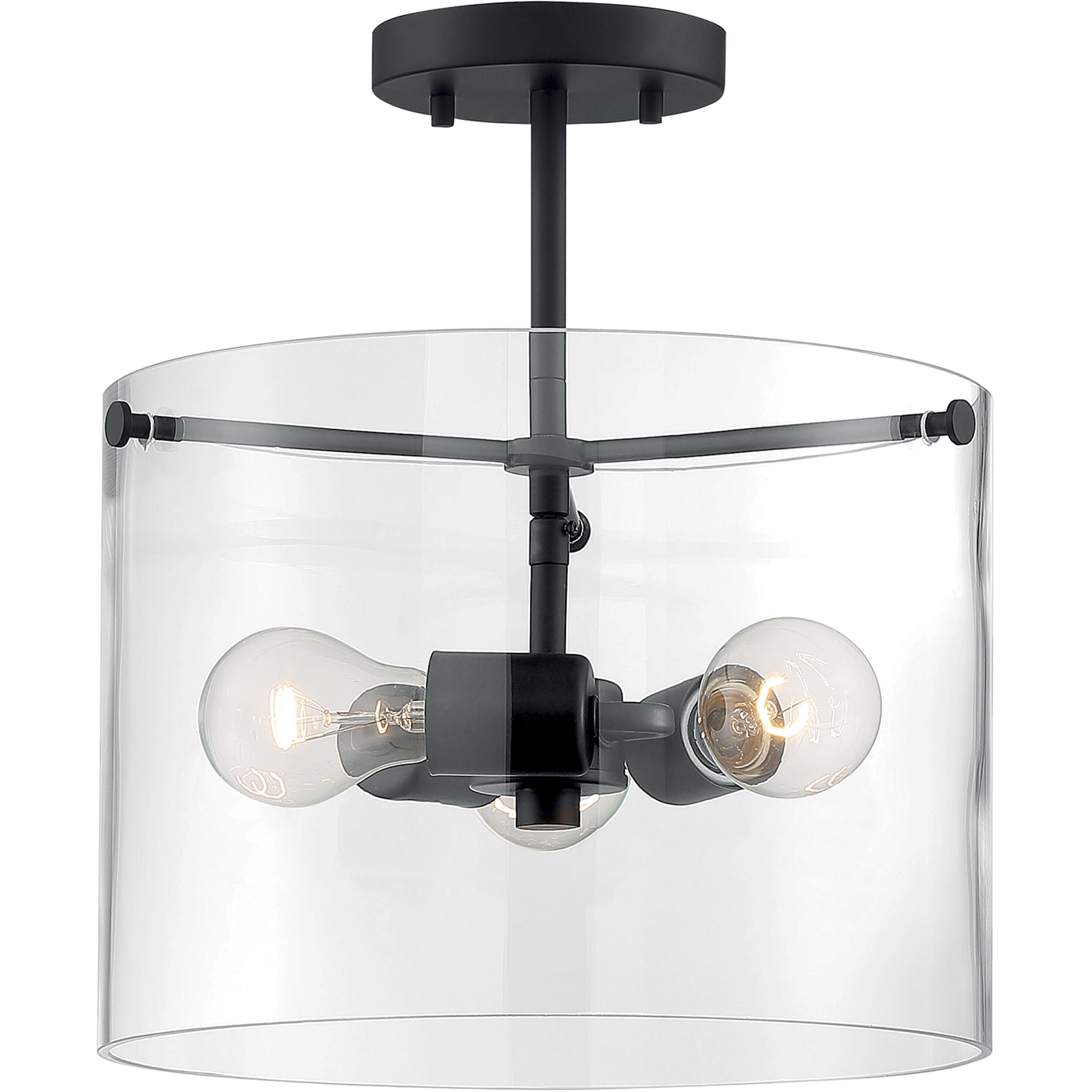Sommerset 3 Light 12 inch Matte Black Semi Flush Mount Fixture Ceiling Light