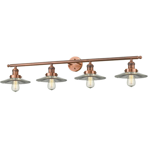 Franklin Restoration Halophane 4 Light 45 inch Antique Copper Bath Vanity Light Wall Light in Clear Halophane Glass, Franklin Restoration