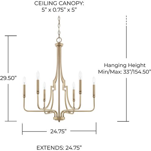 Dawson 6 Light 25 inch Aged Brass Chandelier Ceiling Light