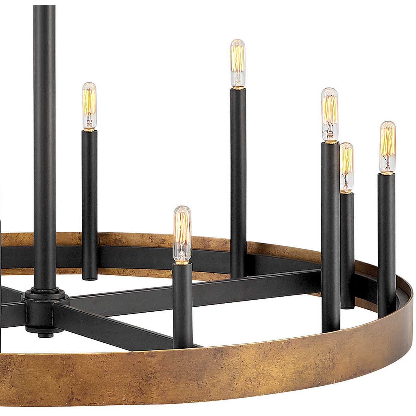 Wells 12 Light 35.75 inch Weathered Brass with Black Indoor Linear Chandelier Ceiling Light