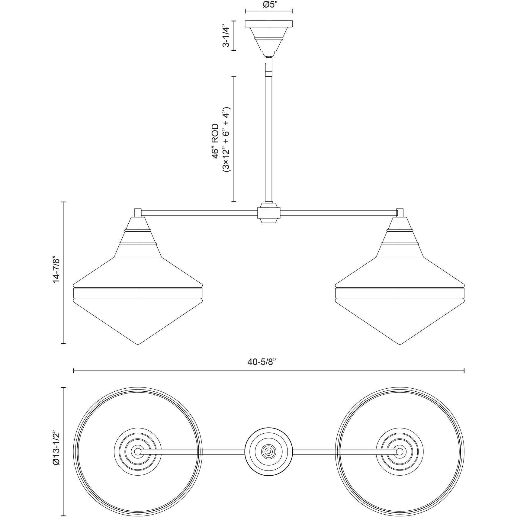 Willard 2 Light 40.63 inch Vintage Brass Linear Pendant Ceiling Light in Clear Prismatic Glass