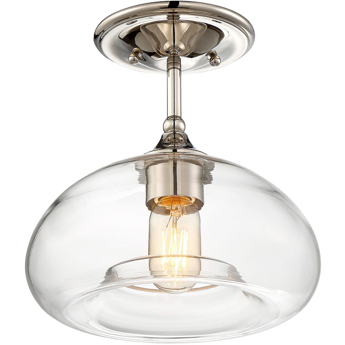 Modern 1 Light 10.75 inch Polished Nickel Semi-Flush Ceiling Light