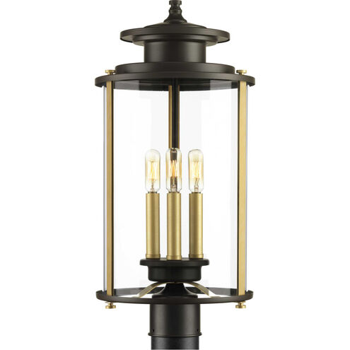 Squire 3 Light 23 inch Antique Bronze Outdoor Post Lantern in Antique Bronze and Vintage Brass