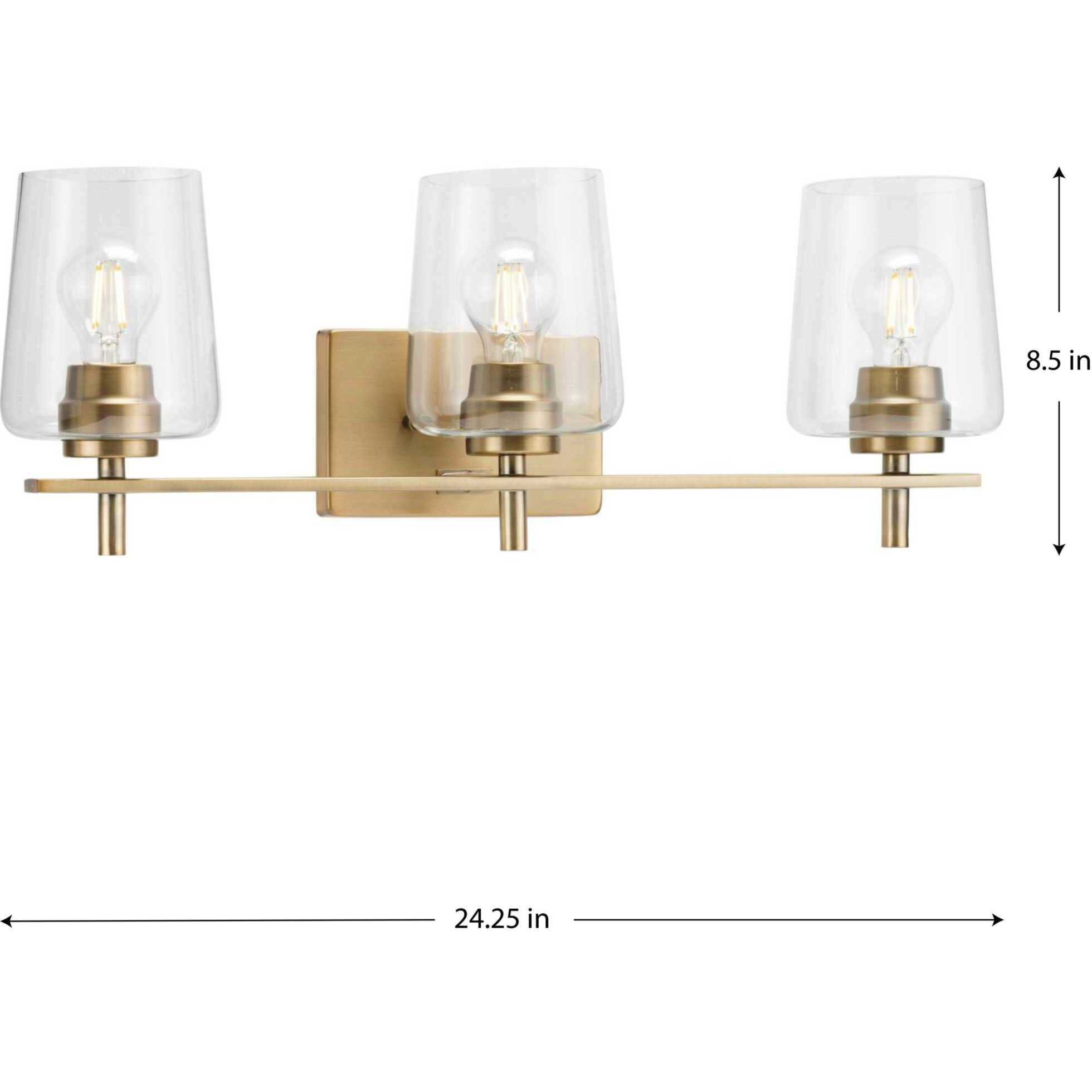 Calais 3 Light 24 inch Vintage Brass Bath Vanity Wall Light