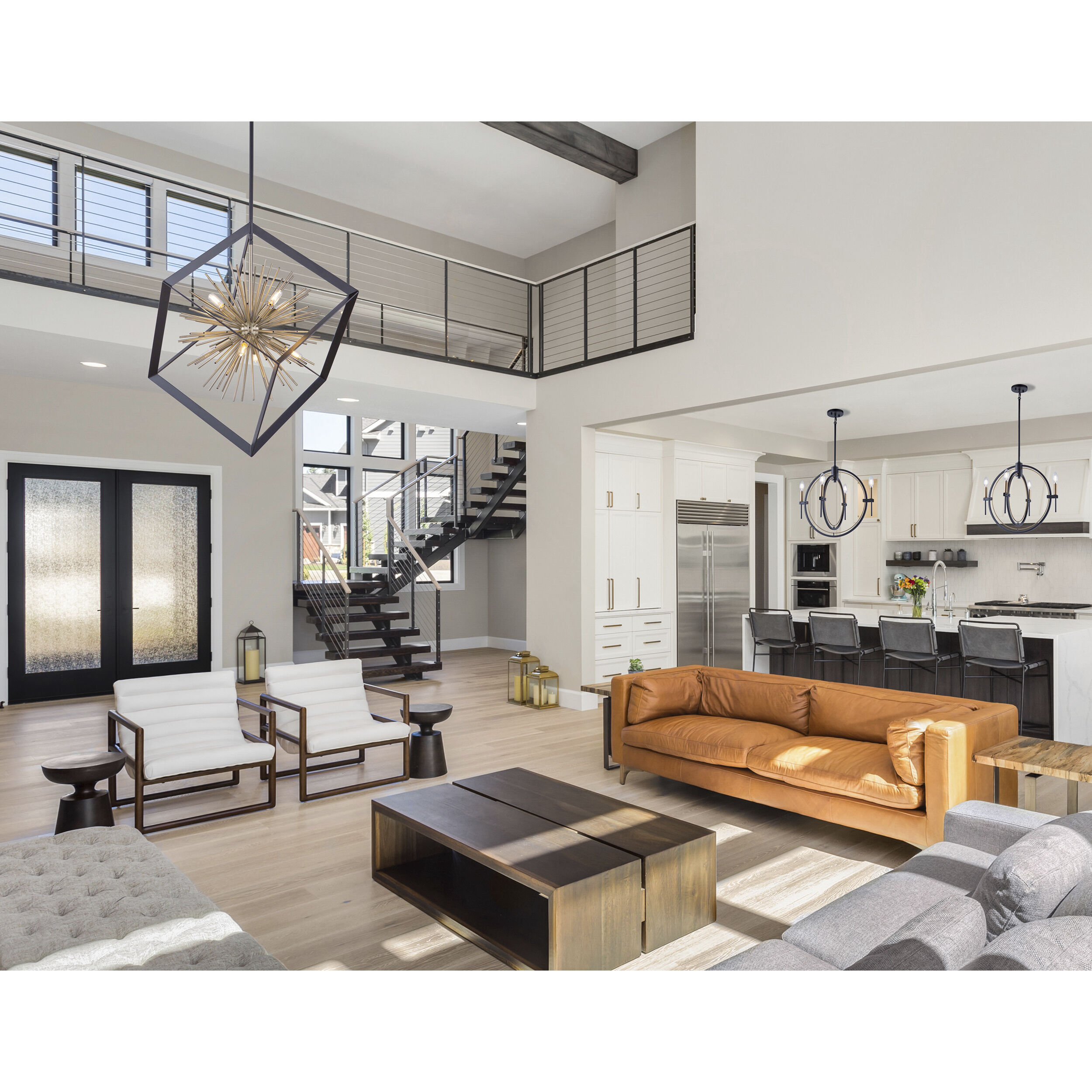 Sunburst LED 31.5 inch Matte Black and Satin Brass Chandelier Ceiling Light