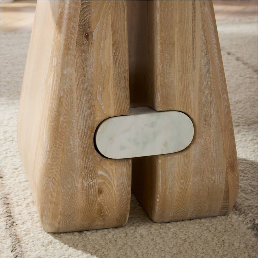 Melt 48 inch Cerused Natural Wood and White Marble Entry Table