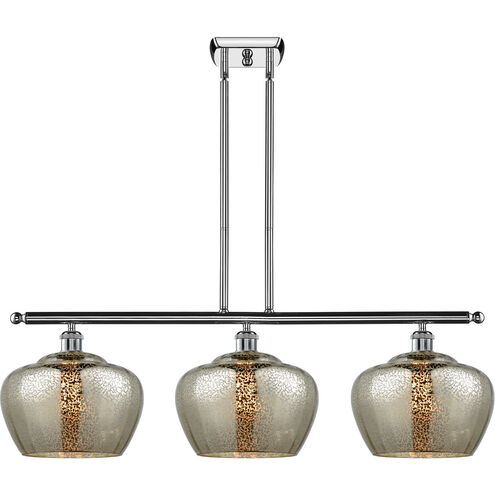 Ballston Large Fenton 3 Light 38 inch Polished Chrome Island Light Ceiling Light in Mercury Glass, Ballston