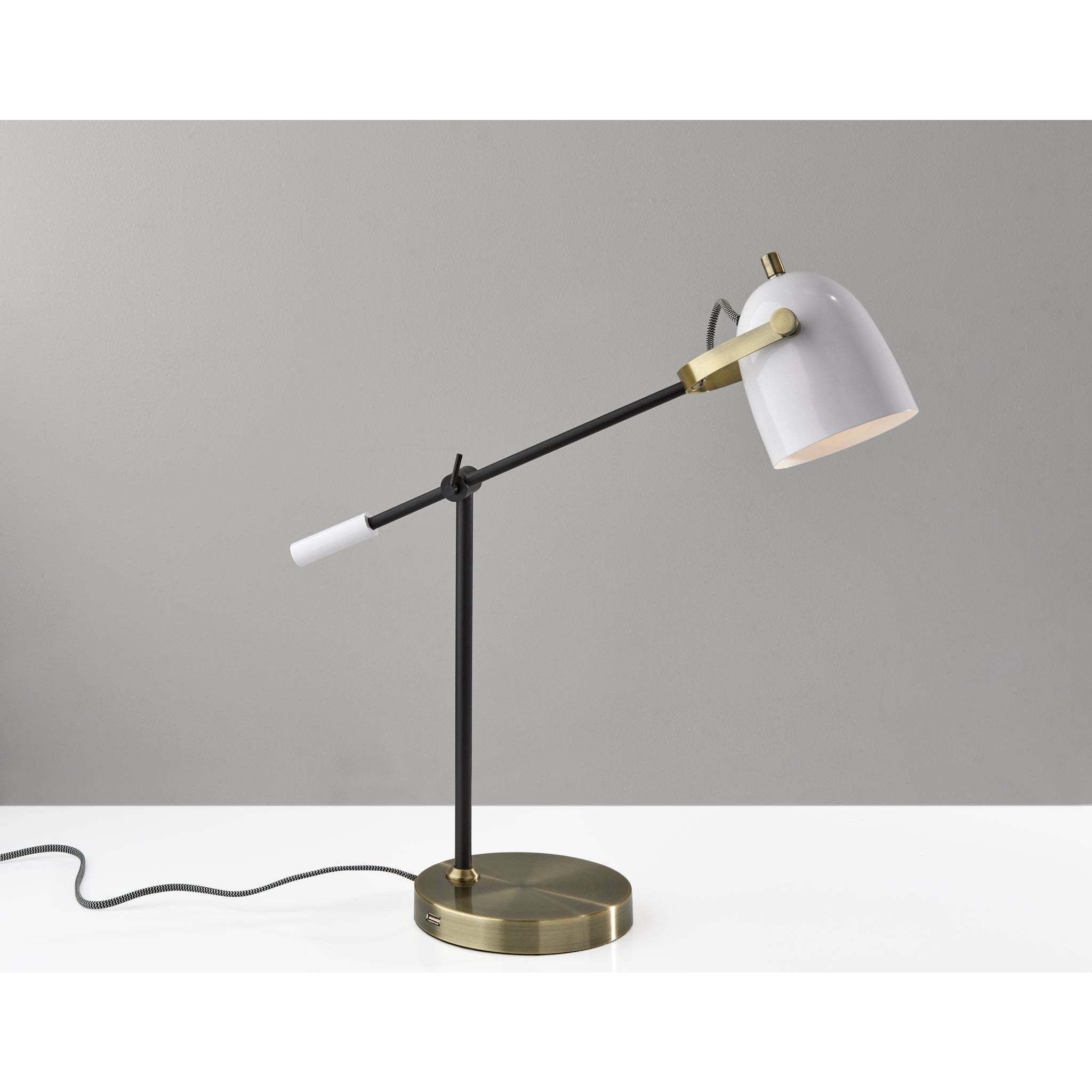 Casey 19 inch 40.00 watt Black and White with Antique Brass Desk Lamp Portable Light