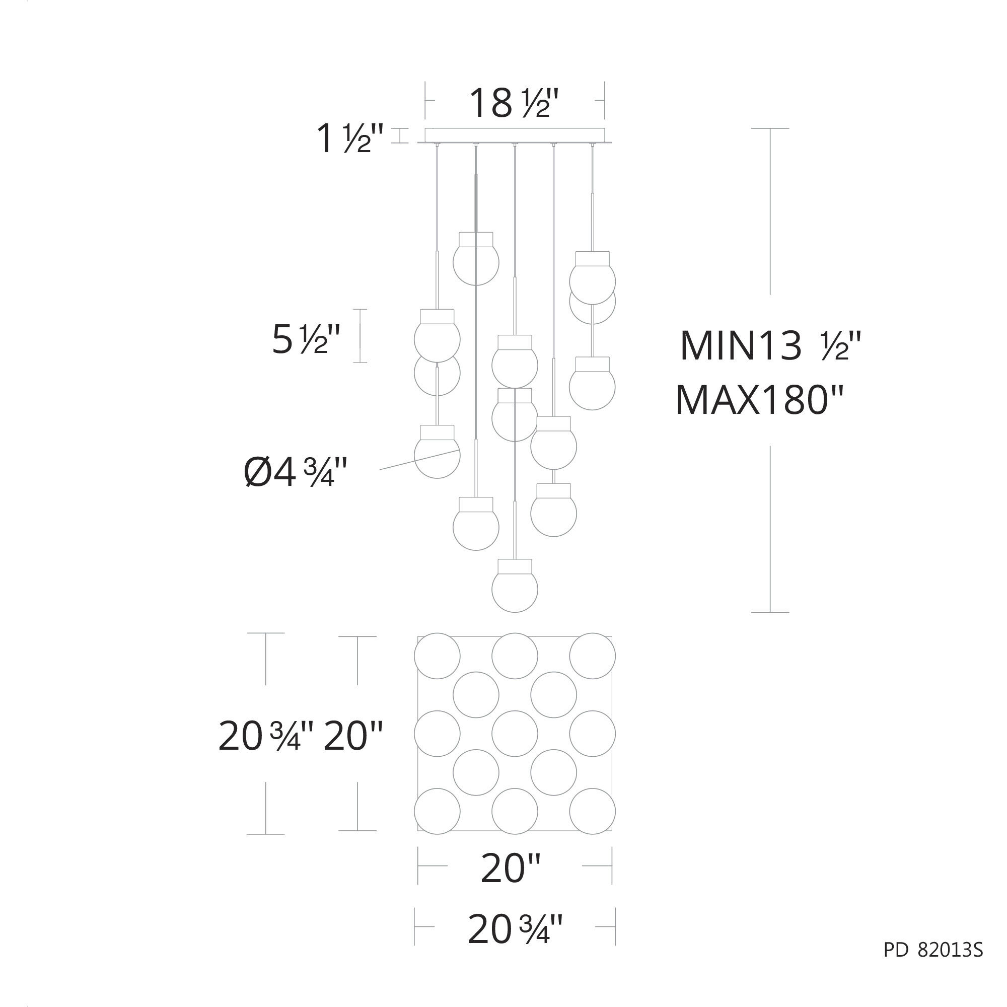Double Bubble 13 Light 20 inch Black Multi-Light Pendant Ceiling Light