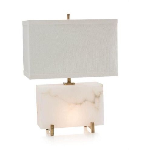 Block 24 inch 60.00 watt White Alabaster and Brass Table Lamp Portable Light, Horizontal