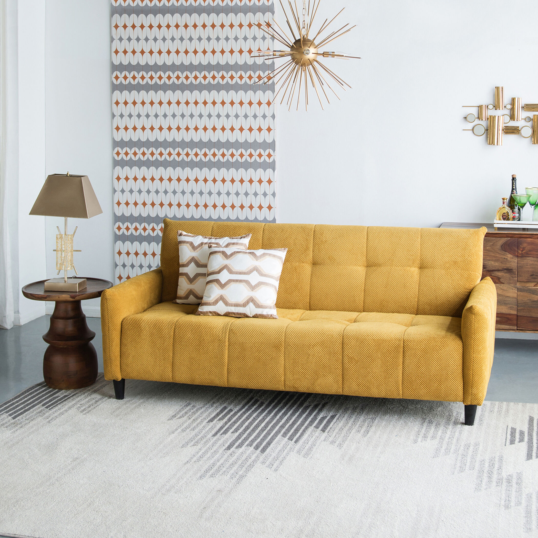 Large Biscuit Tufted Mustard Sofa