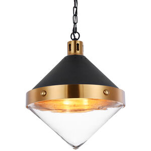 Sphericon 3 Light 14 inch Matte Black and Aged Gold Brass Pendant Ceiling Light in Aged Gold Brass and Clear