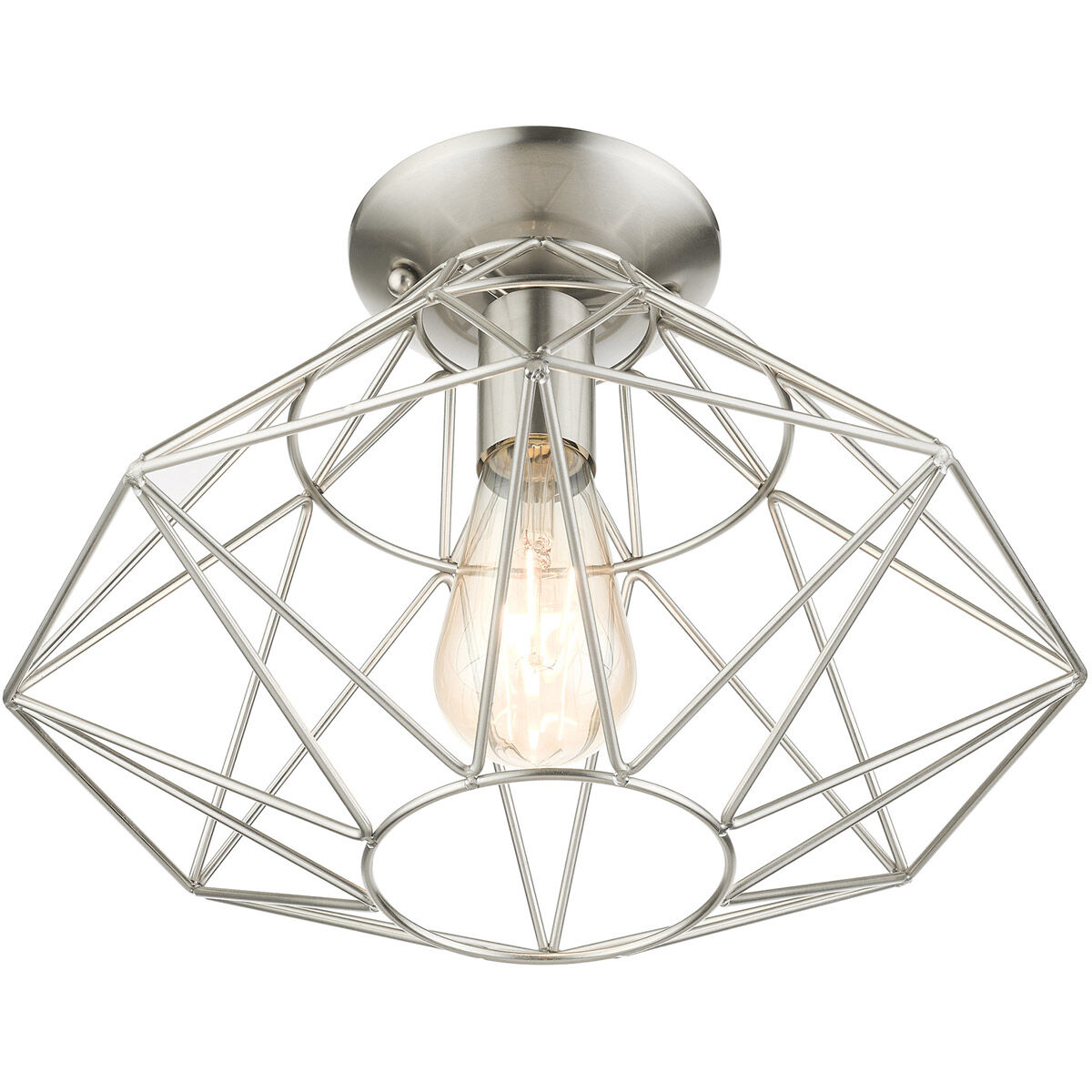 Geometric 1 Light 14 inch Brushed Nickel Flush Mount Ceiling Light